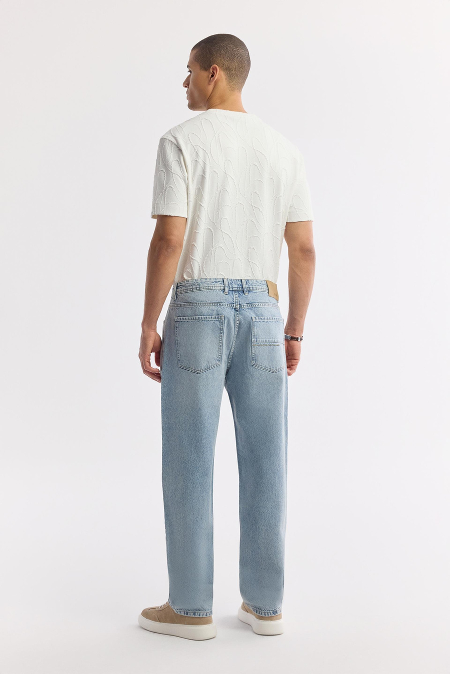 Açık Mavi Taş Yıkamalı Straight Fit Denim Pantolon