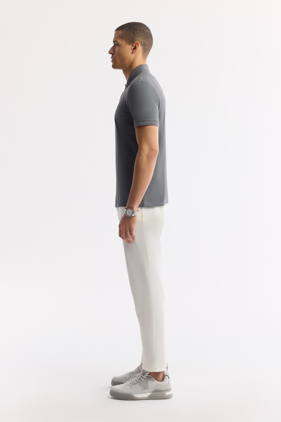 Antrasit %100 Pamuk Hızlı Kuruyan Kıvrılmayan Polo Yaka T-Shirt