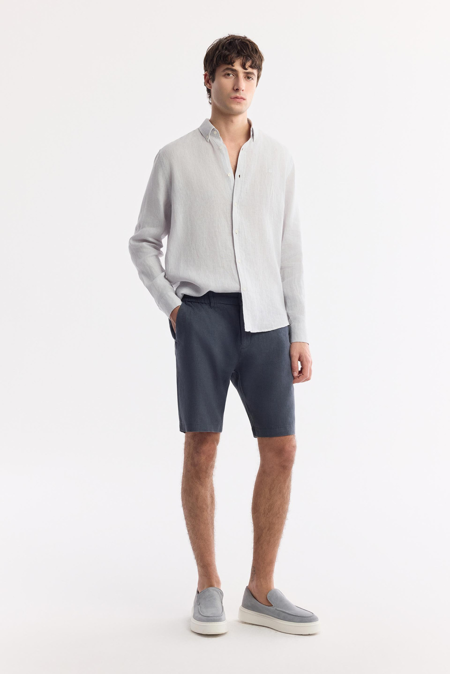 Antrasit Beli Lastikli %100 Keten Assos Relaxed Fit Şort