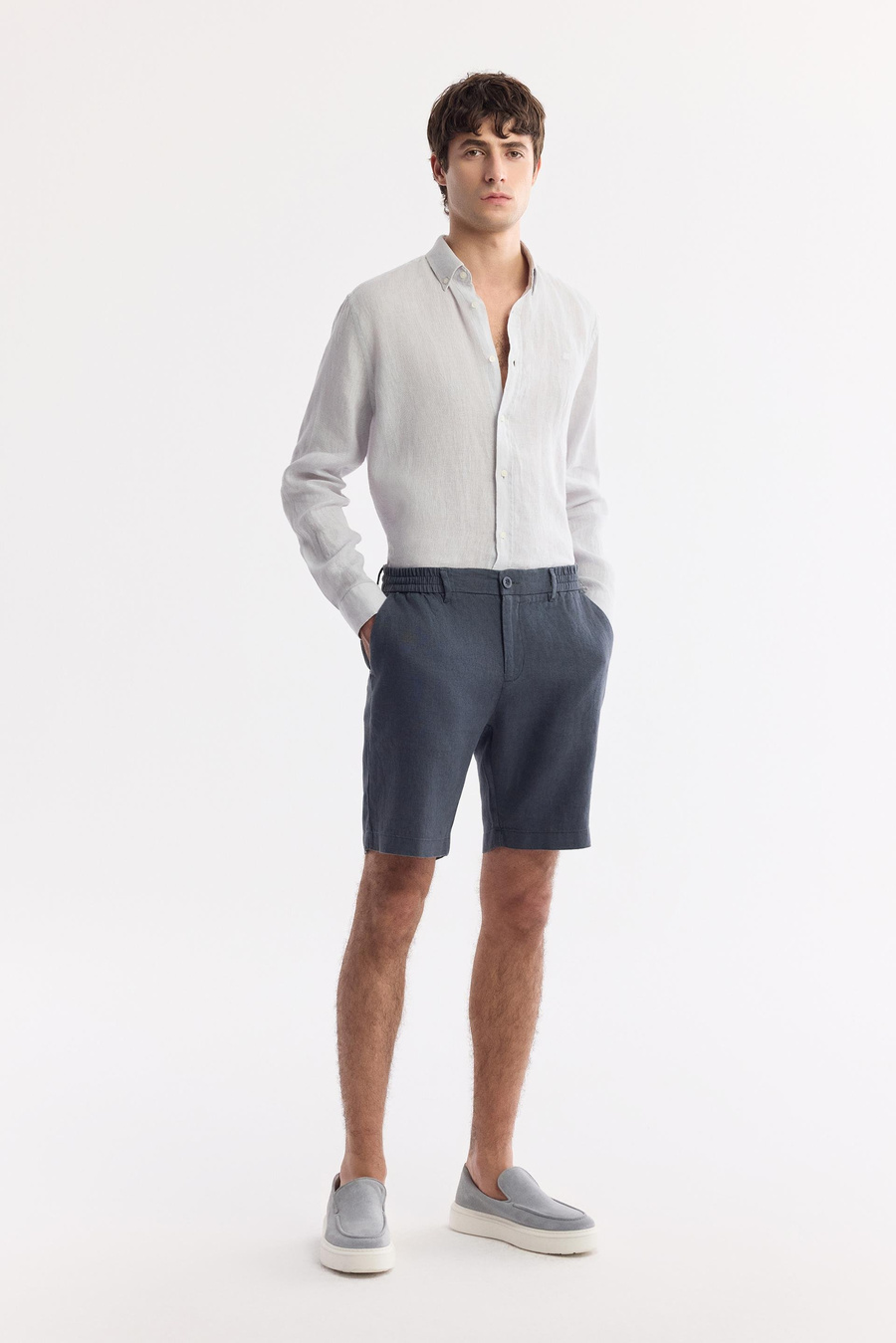 Antrasit Beli Lastikli %100 Keten Assos Relaxed Fit Şort