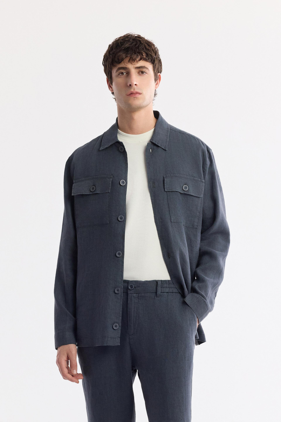 Anthracite Linen Drawstring Trousers