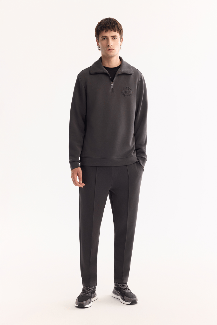 Antrasit Beli Lastikli Bağcıklı Soft Touch Bi-Stretch Eşofman Altı