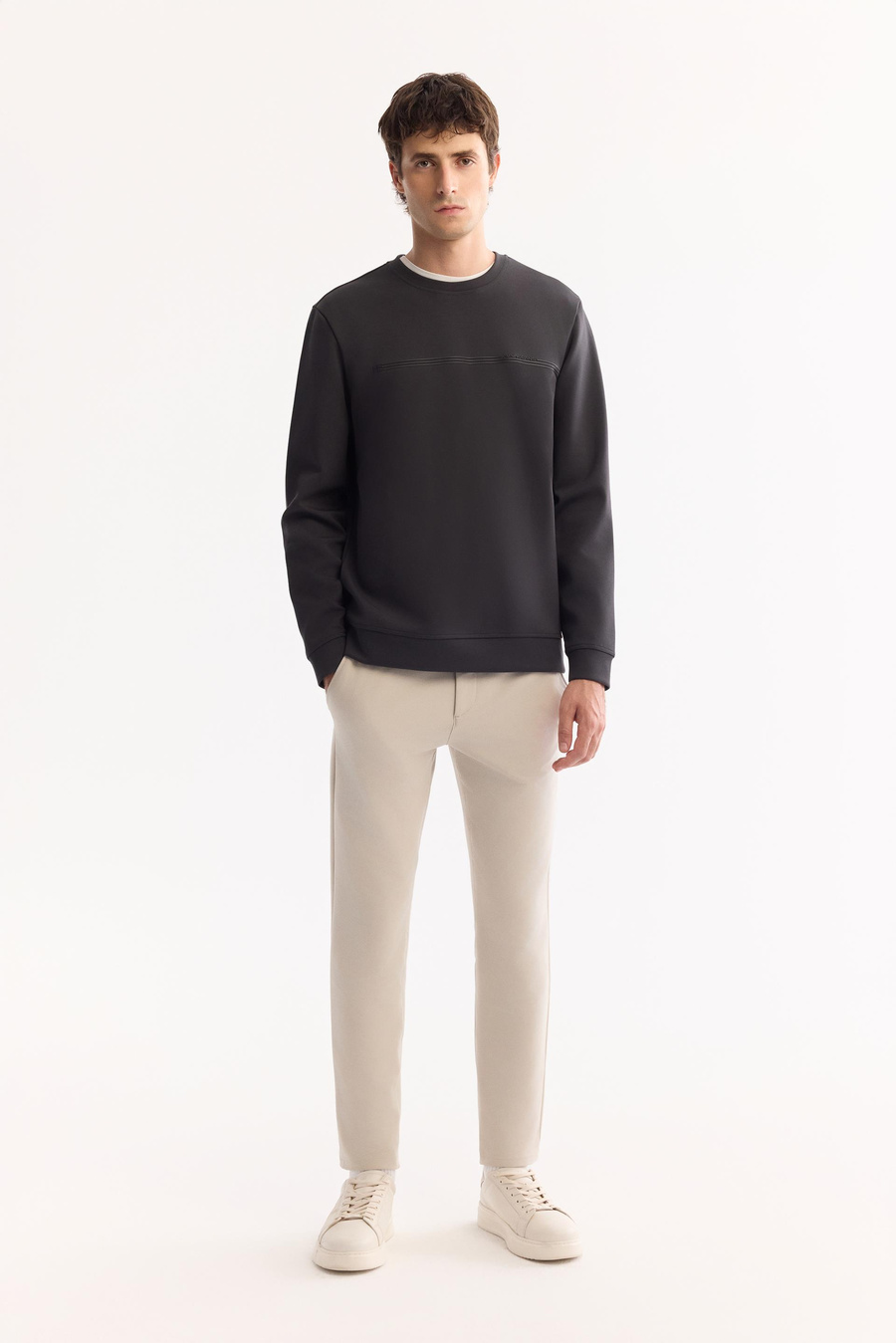 Antrasit Bisiklet Yaka Enjeksiyon Baskılı İnterlok Sweatshirt