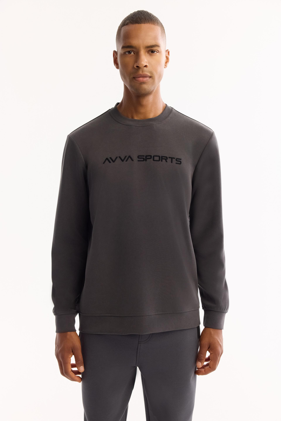 Antrasit Bisiklet Yaka Flok Baskılı Cupra Sweatshırt