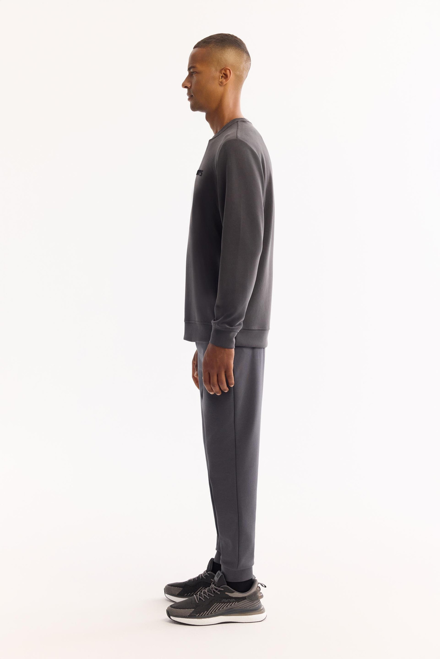 Antrasit Bisiklet Yaka Flok Baskılı Cupra Sweatshırt