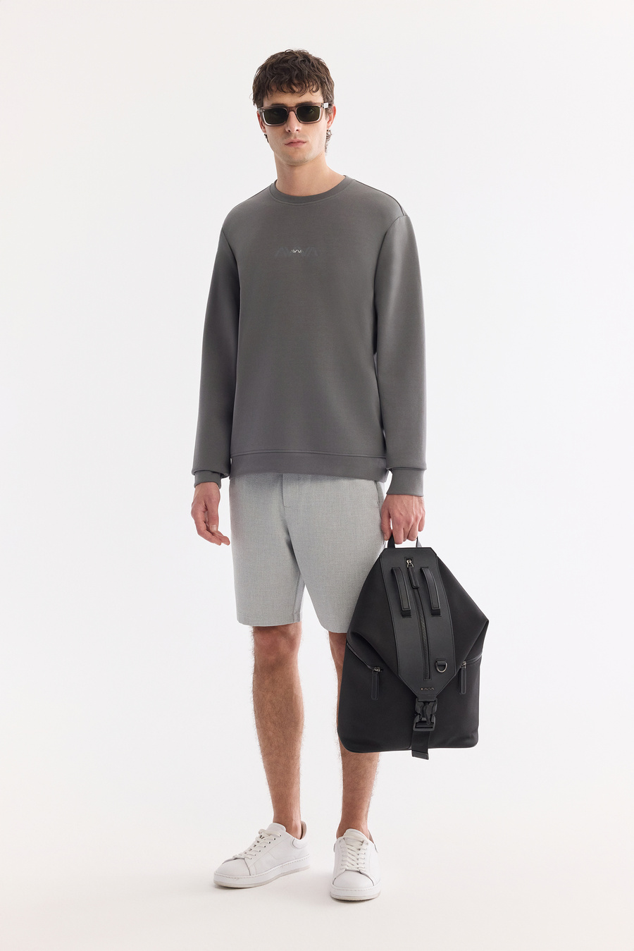 Antrasit Bisiklet Yaka Pamuklu Kolay Ütülenen Sweatshirt