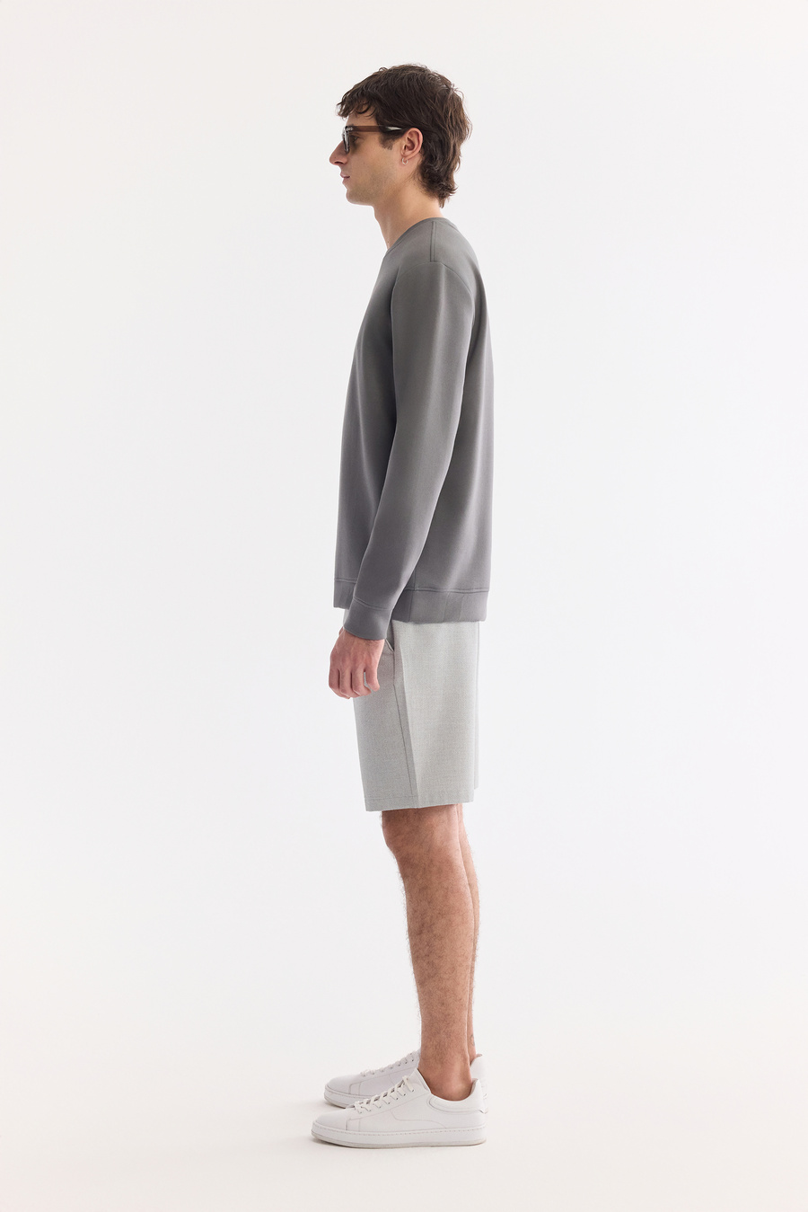 Antrasit Bisiklet Yaka Pamuklu Kolay Ütülenen Sweatshirt