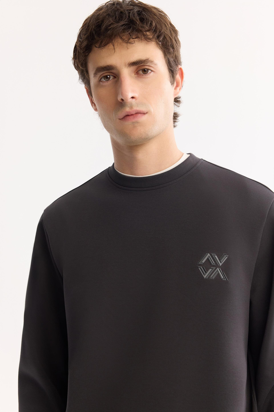 Antrasit Bisiklet Yaka Piramit Baskılı İnterlok Sweatshirt