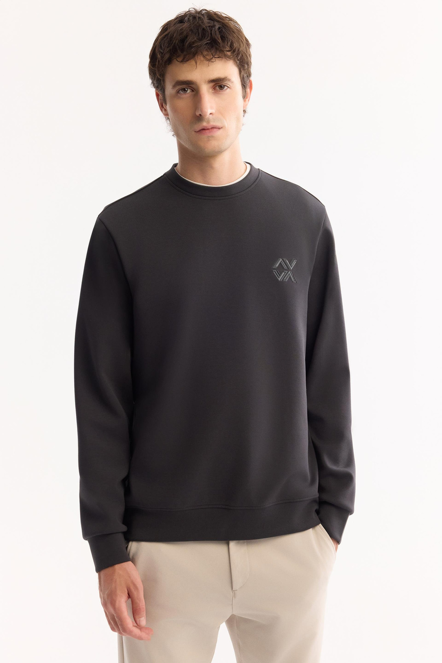 Antrasit Bisiklet Yaka Piramit Baskılı İnterlok Sweatshirt