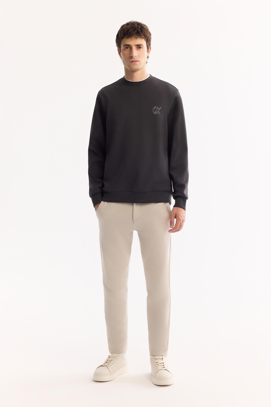 Antrasit Bisiklet Yaka Piramit Baskılı İnterlok Sweatshirt