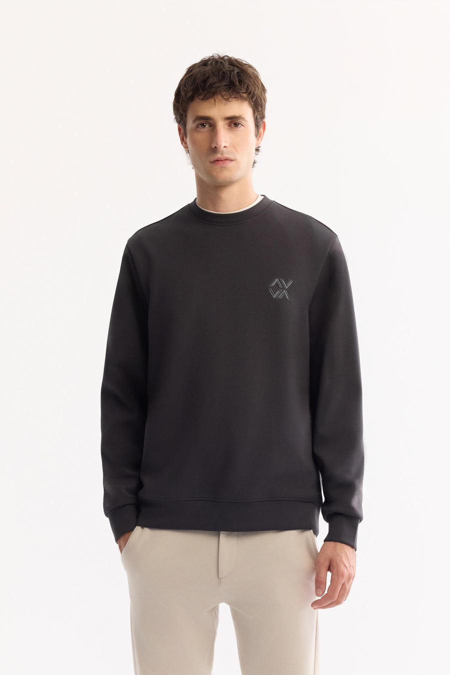 Antrasit Bisiklet Yaka Piramit Baskılı İnterlok Sweatshirt