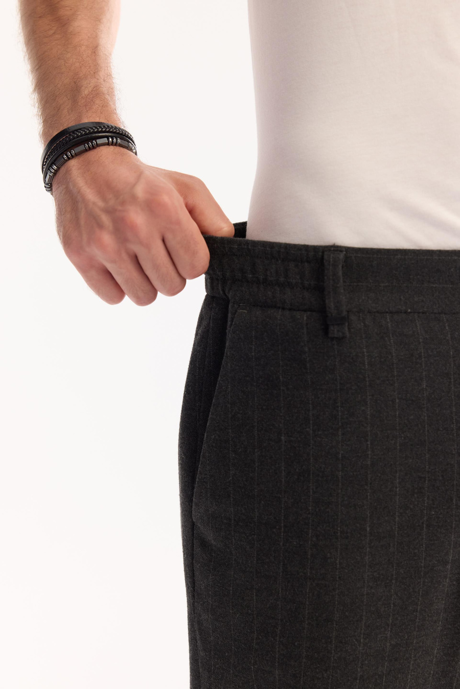 Antrasit Çizgili Flanel Slim Fit Pantolon