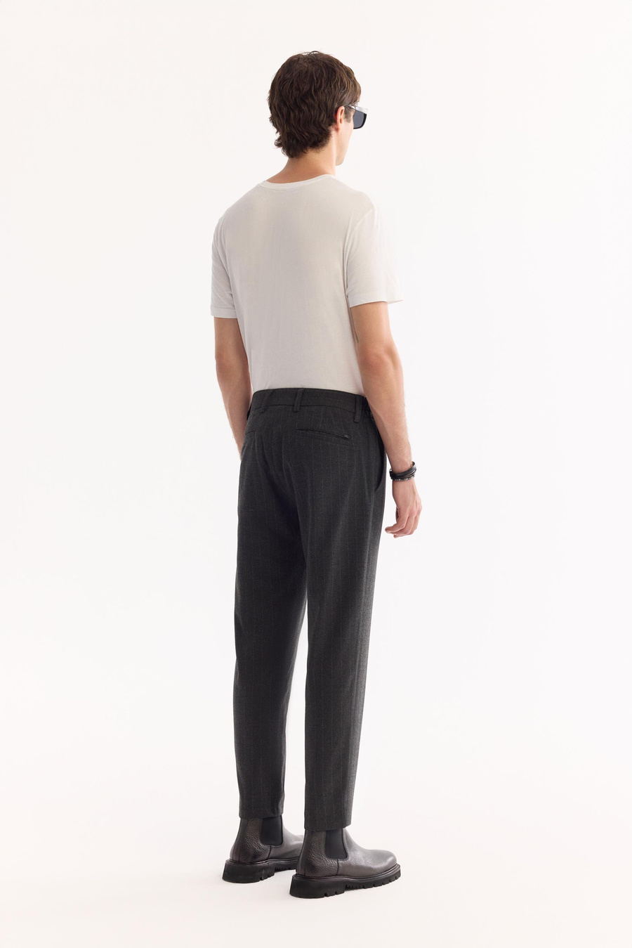 Antrasit Çizgili Flanel Slim Fit Pantolon