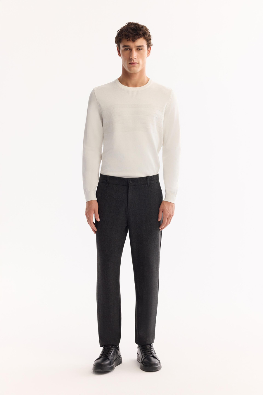 Antrasit Dokulu Yanı Lastikli Slim Fit Pantolon