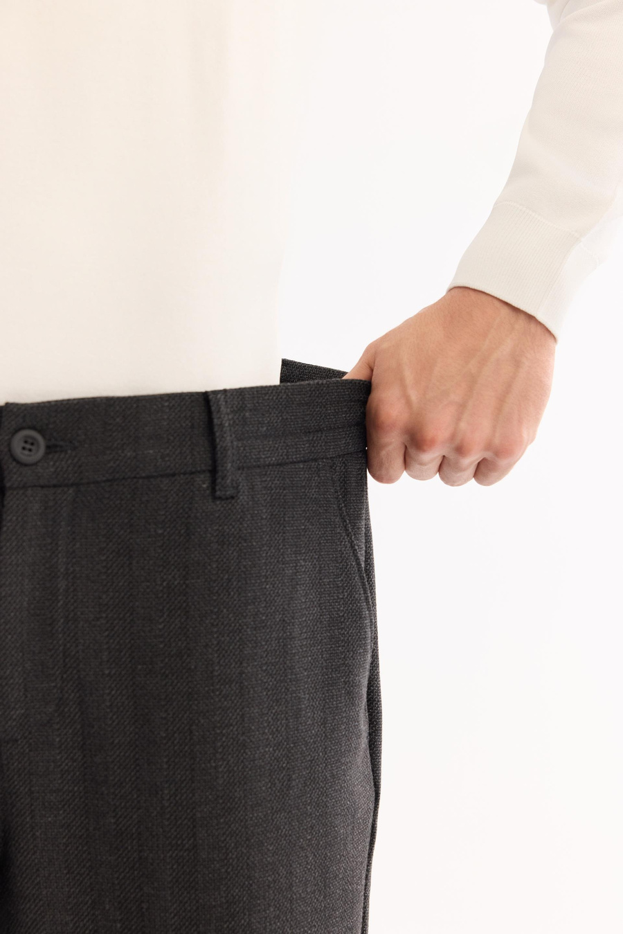 Antrasit Dokulu Yanı Lastikli Slim Fit Pantolon