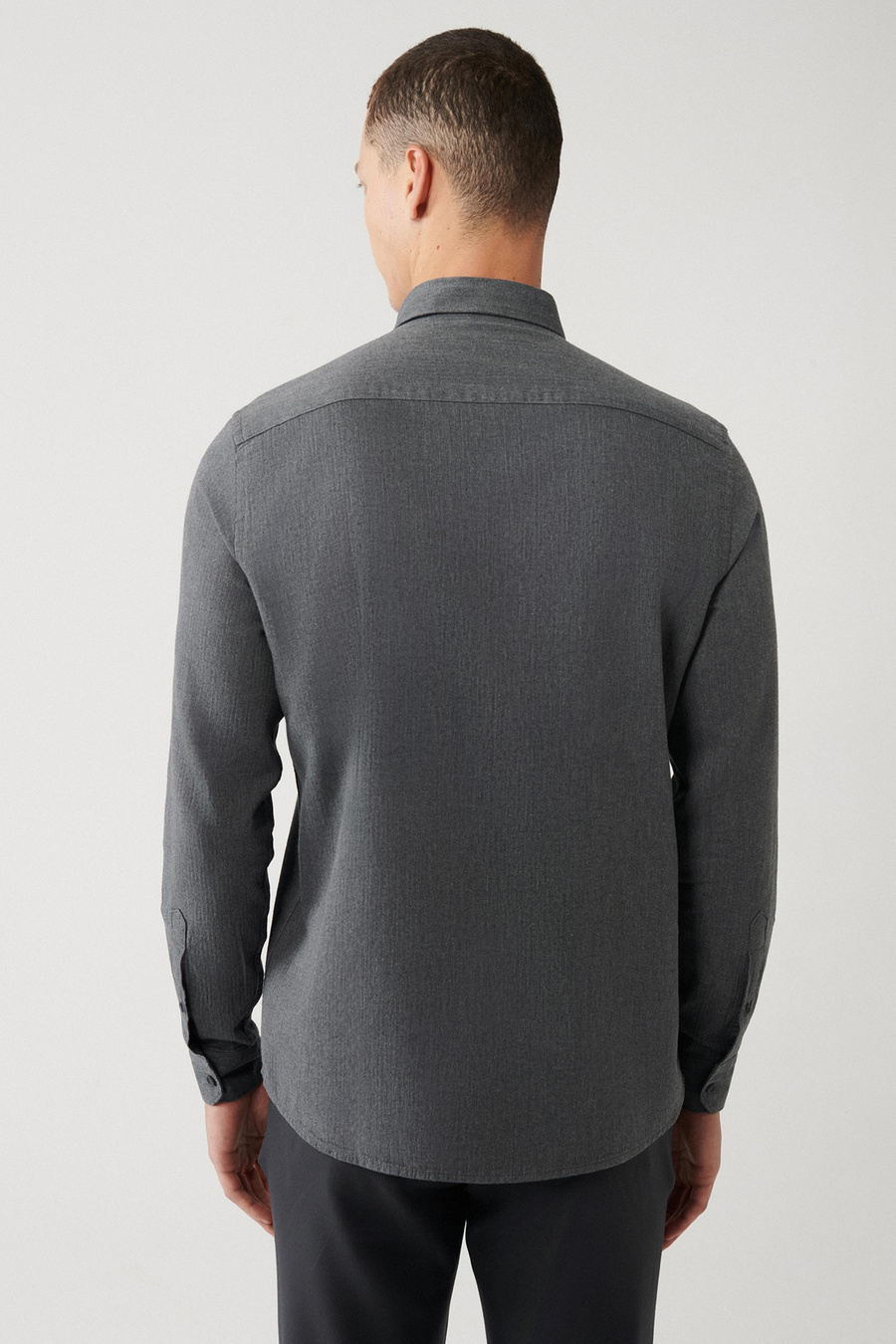 Antrasit Düğmeli Yaka Balıksırtı Flanel Regular Fit Gömlek
