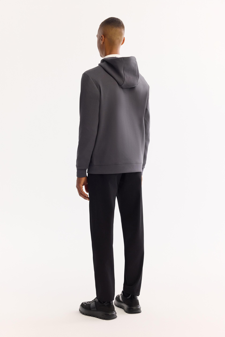 Antrasit Kapüşonlu Yaka Kanguru Cepli   İnterlok Sweatshirt