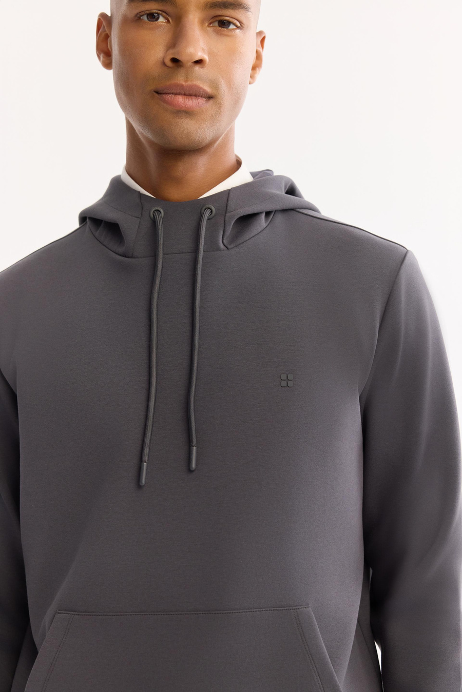 Antrasit Kapüşonlu Yaka Kanguru Cepli   İnterlok Sweatshirt