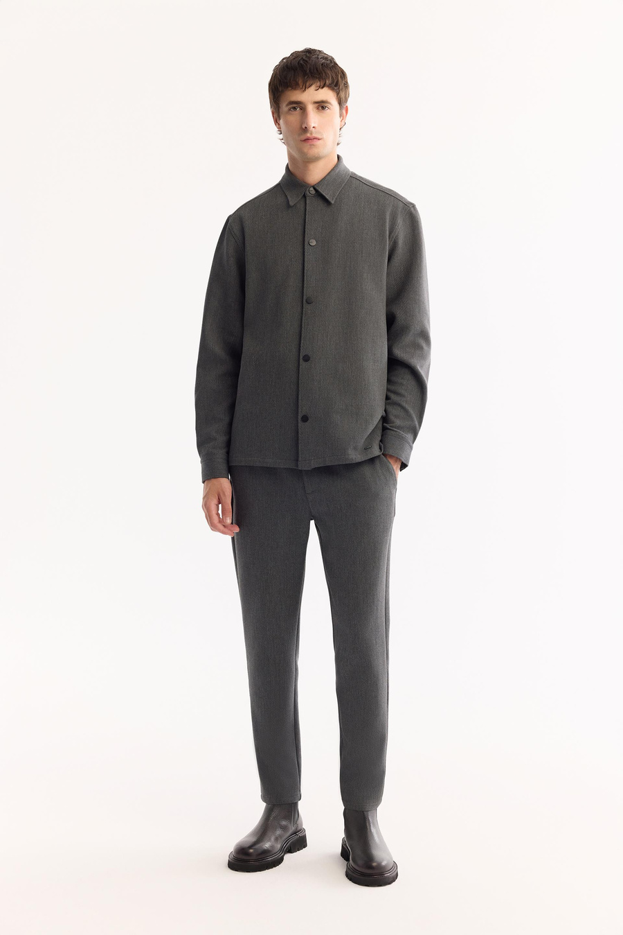 Antrasit Klasik Yaka Comfort Fit Uzun Kollu Gömlek Ceket