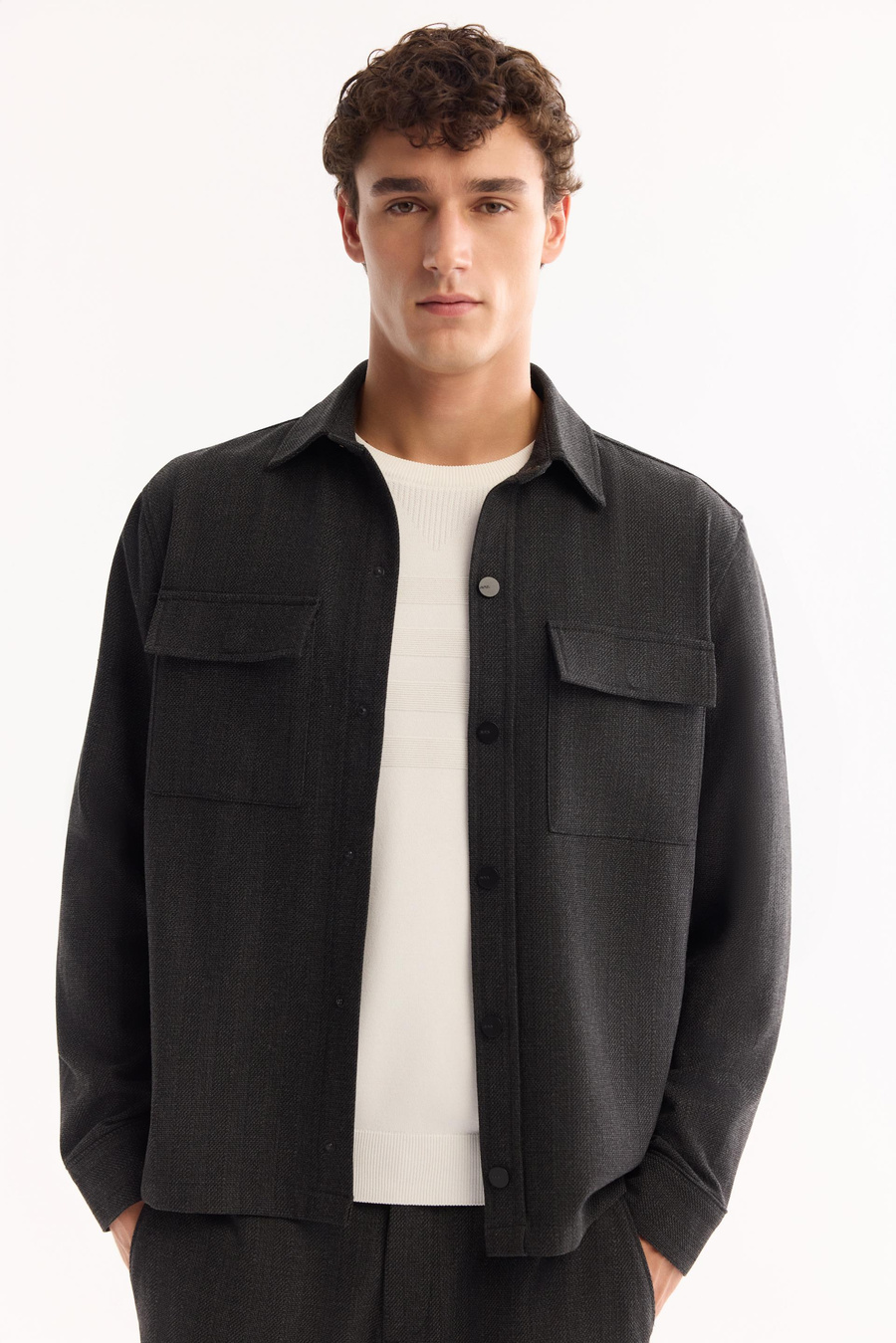 Antrasit Klasik Yaka Comfort Fit Uzun Kollu Gömlek Ceket