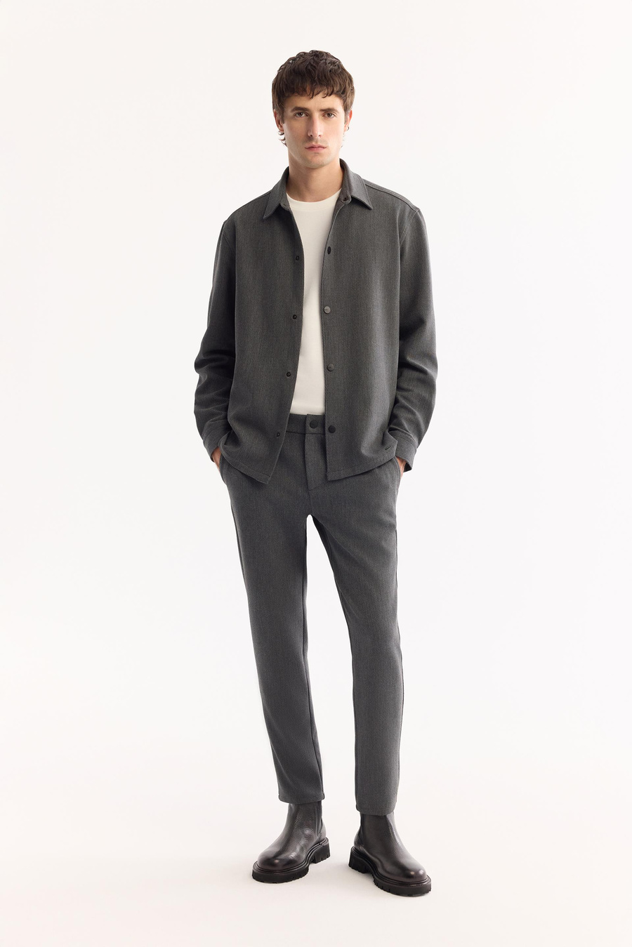 Antrasit Klasik Yaka Comfort Fit Uzun Kollu Gömlek Ceket