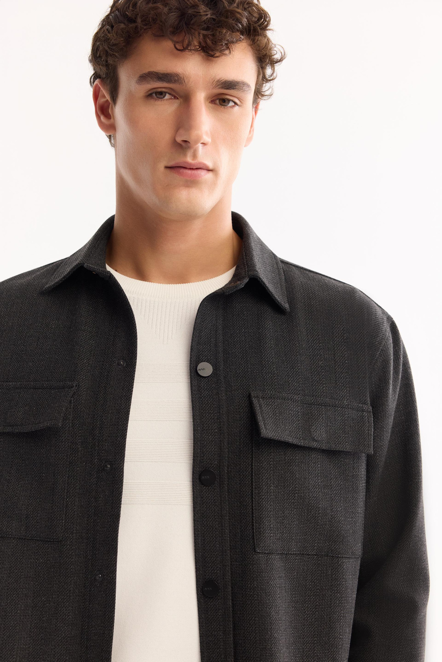 Antrasit Klasik Yaka Comfort Fit Uzun Kollu Gömlek Ceket