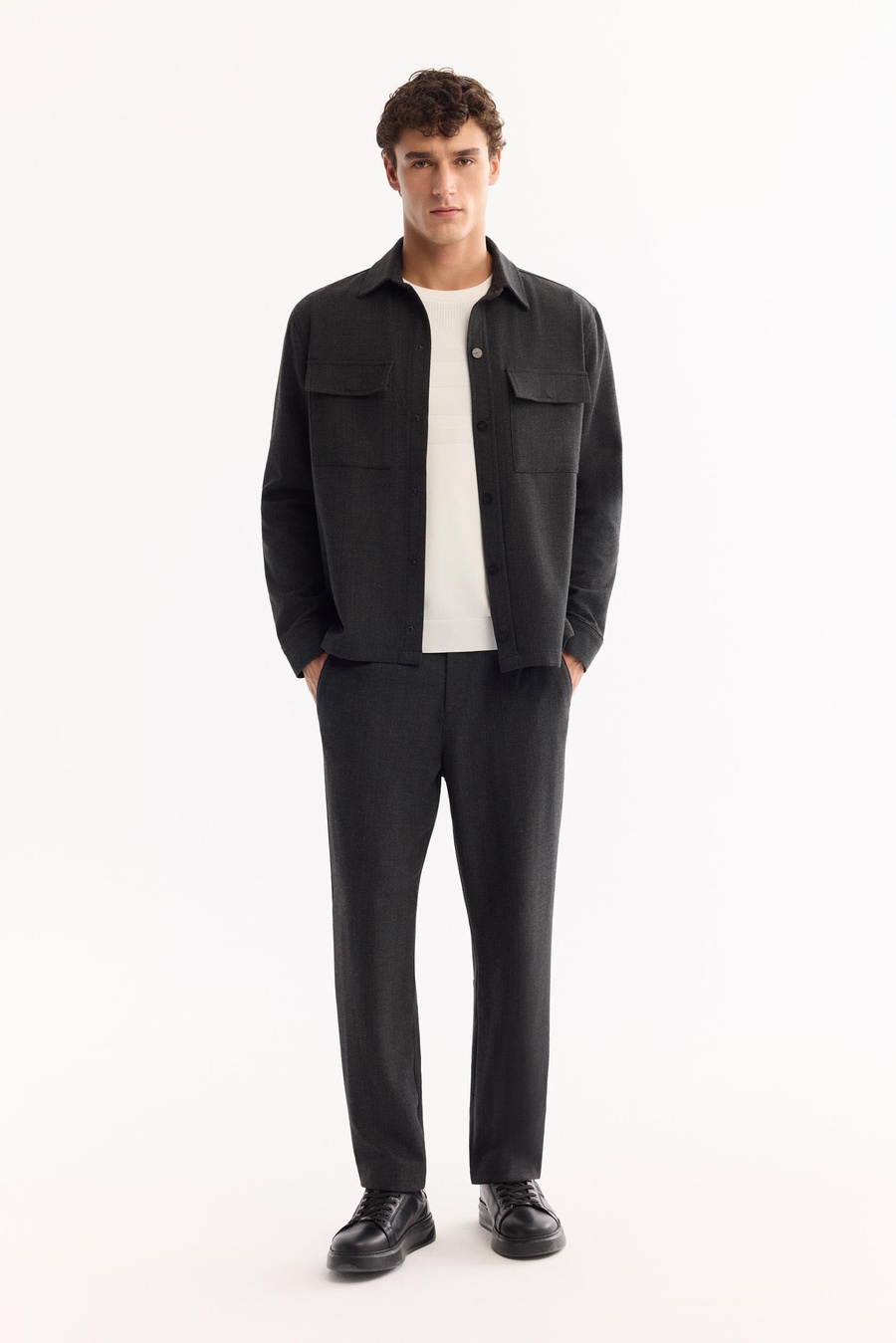 Antrasit Klasik Yaka Comfort Fit Uzun Kollu Gömlek Ceket