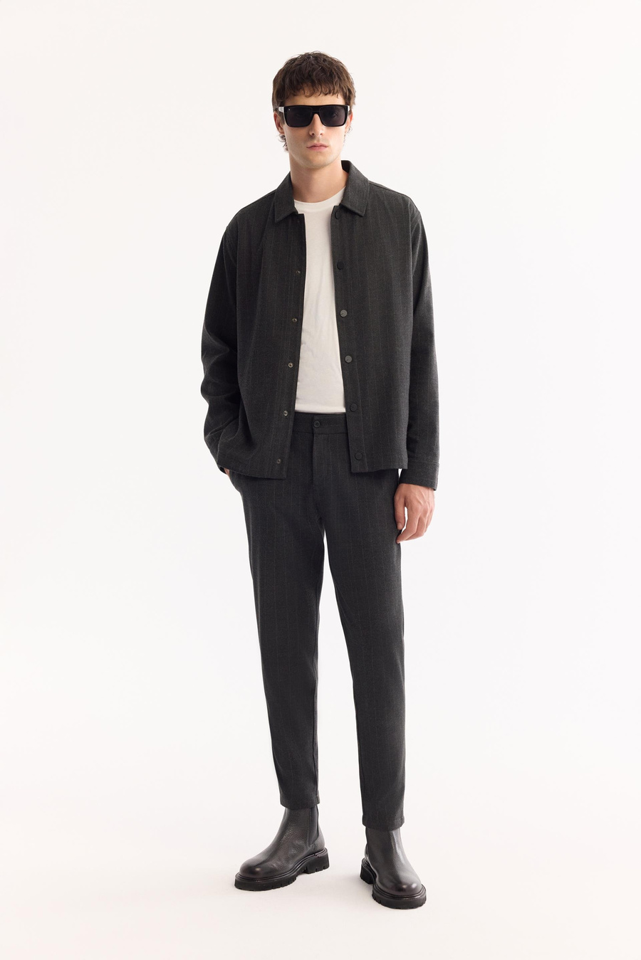 Antrasit Klasik Yaka Flanel Desen Çıtçıt Detaylı Comfort Fit Gömlek Ceket