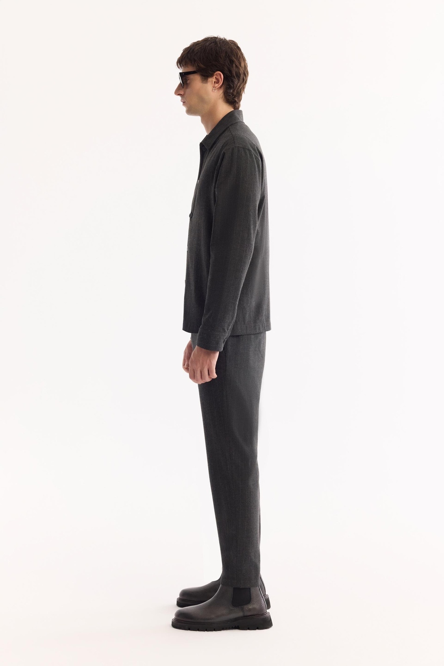 Antrasit Klasik Yaka Flanel Desen Çıtçıt Detaylı Comfort Fit Gömlek Ceket