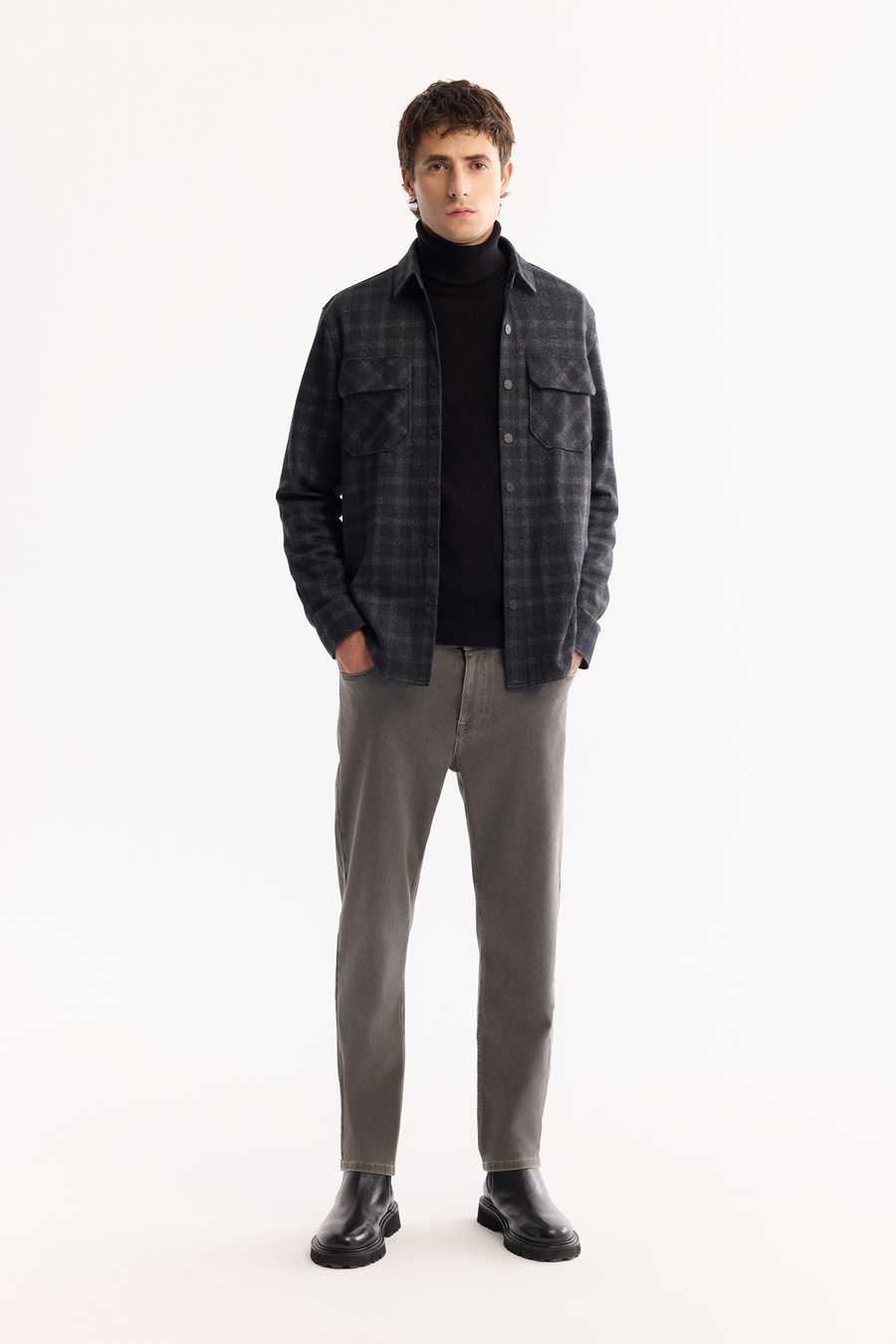 Anthracite Classic Collar Soft Touch Easy-Iron Checkered Shirt Jacket