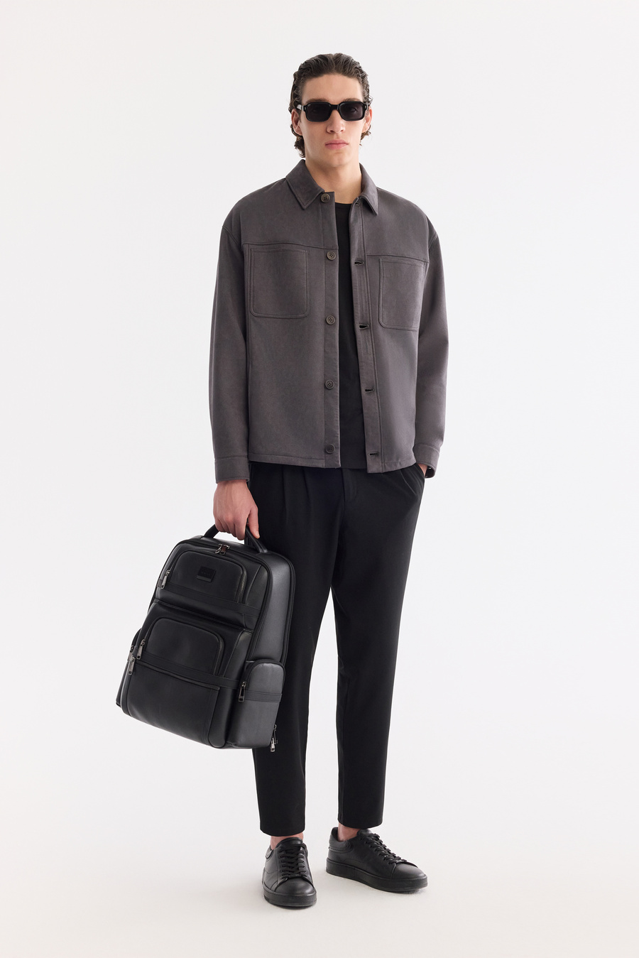 Antrasit Klasik Yaka Süet Dokulu Mevsimlik Mont