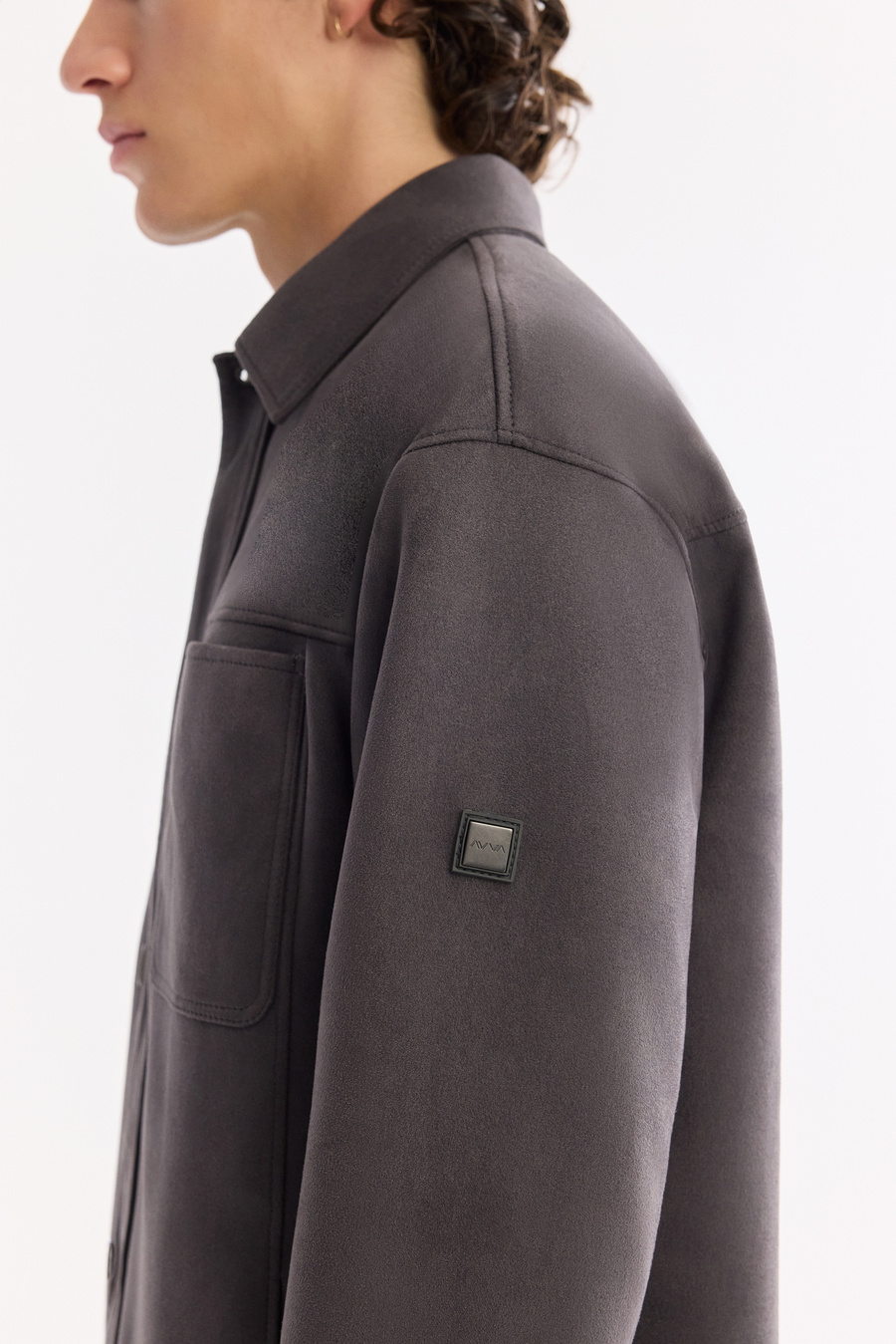 Antrasit Klasik Yaka Süet Dokulu Mevsimlik Mont