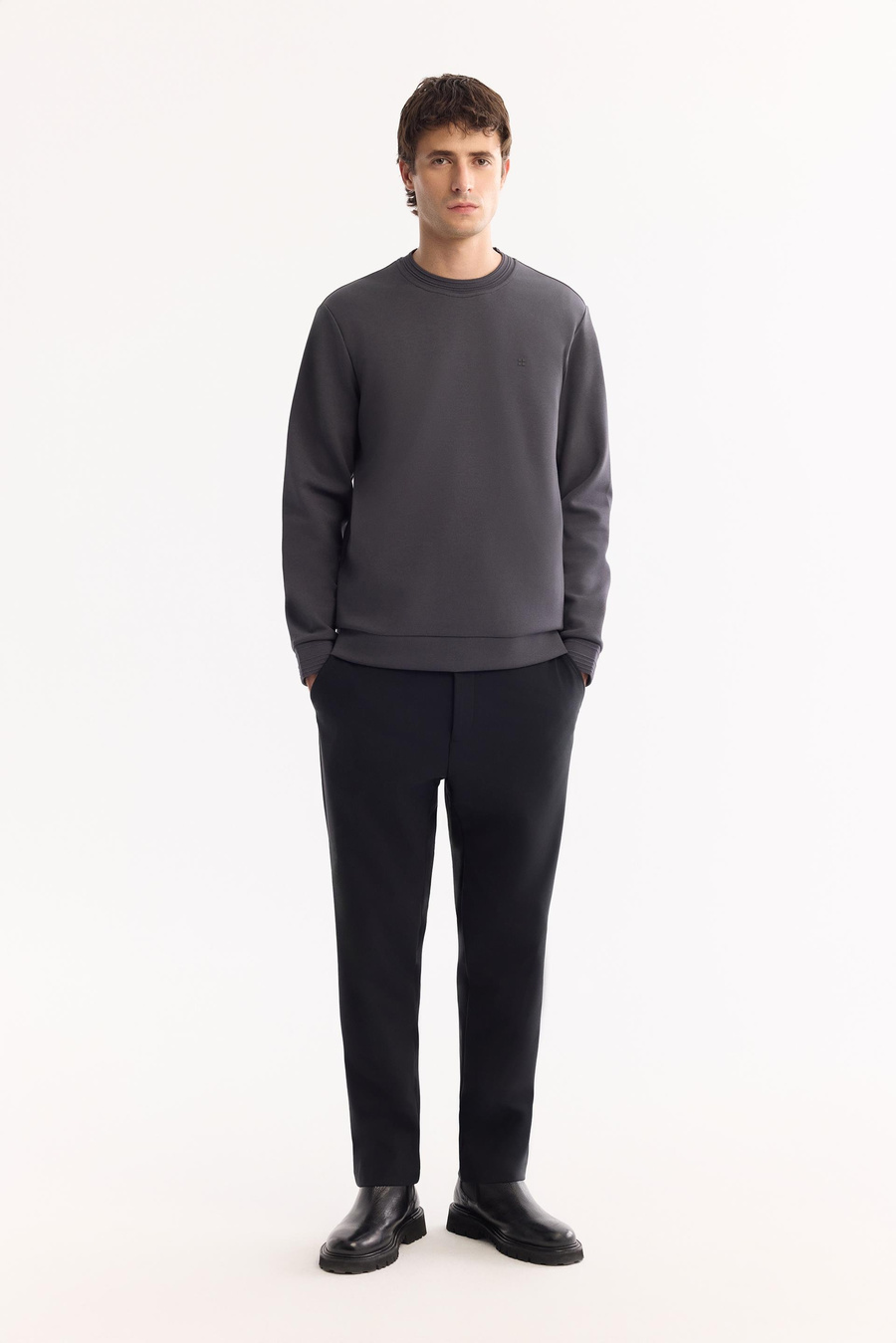 Antrasit Pamuklu Ribanalı İnterlok Sweatshirt