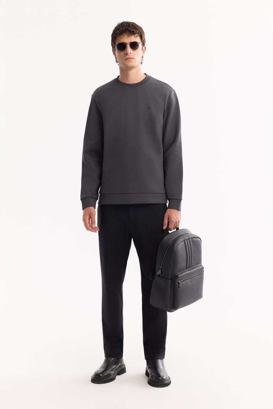 Antrasit Pamuklu Ribanalı İnterlok Sweatshirt