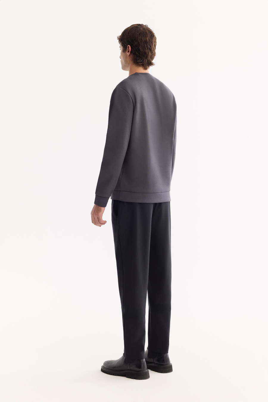 Antrasit Pamuklu Ribanalı İnterlok Sweatshirt