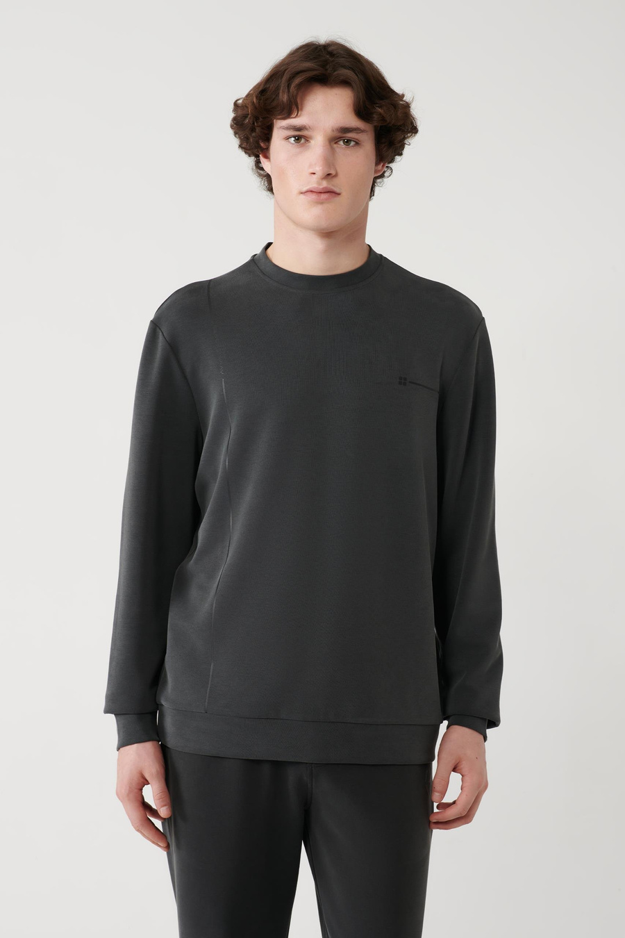 Antrasit Soft Touch Bisiklet Yaka Baskılı Sweatshirt