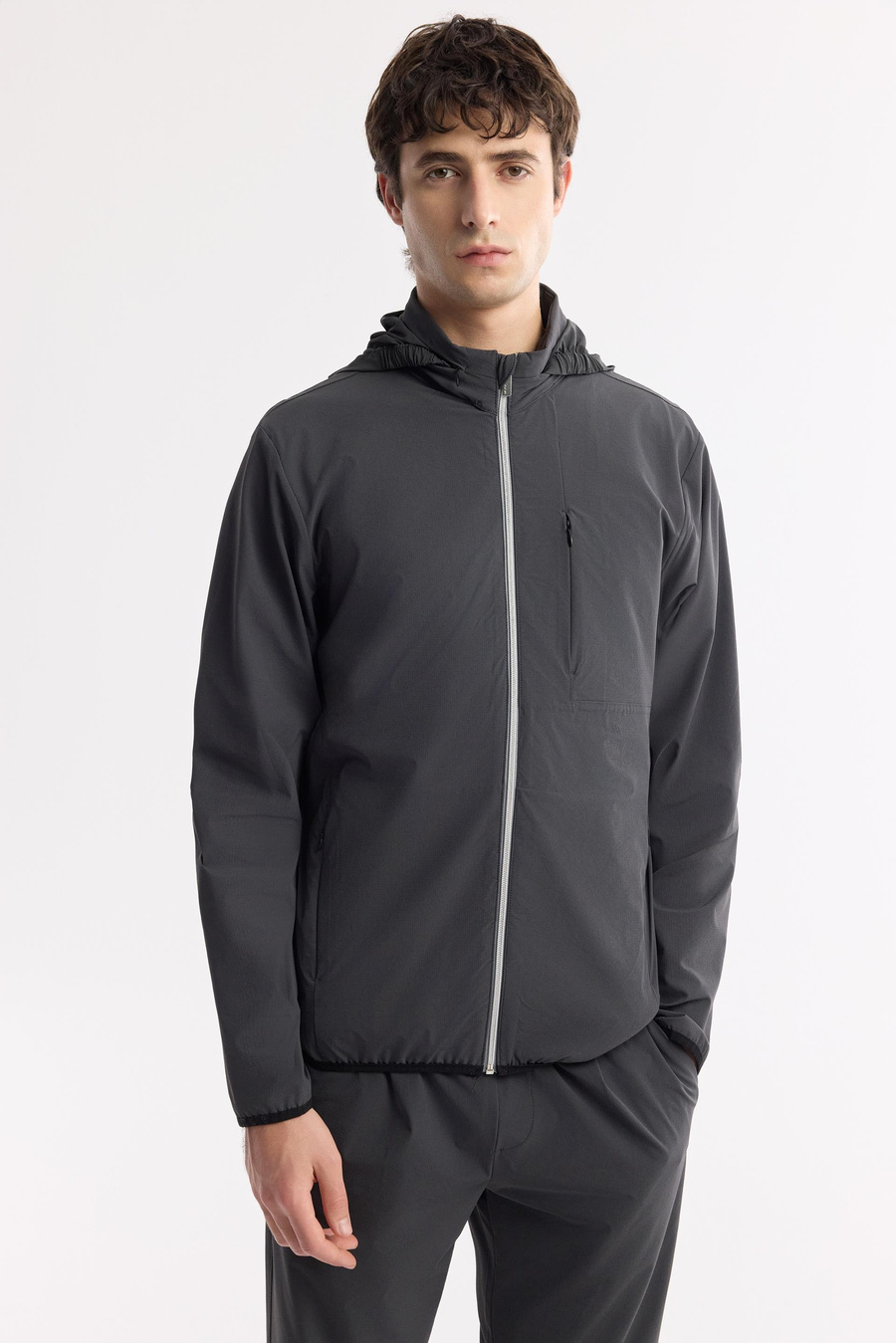 Antrasit Yaka İçin Kapüşonlu Femuarlı Dik Yaka Mont