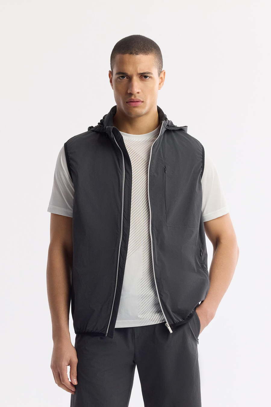 Antrasit Yaka İçin Kapüşonlu Femuarlı Dik Yaka Yelek