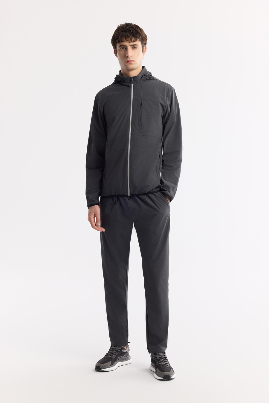 Antrasit Yaka İçin Kapüşonlu Femuarlı Dik Yaka Mont