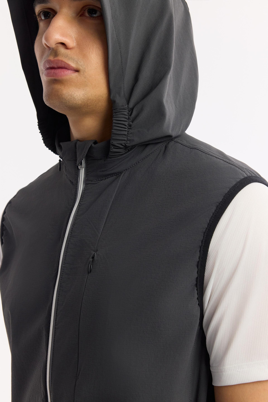 Antrasit Yaka İçin Kapüşonlu Femuarlı Dik Yaka Yelek