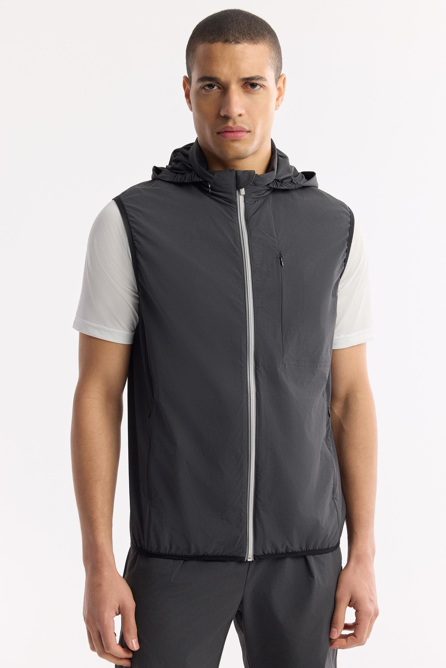 Antrasit Yaka İçin Kapüşonlu Femuarlı Dik Yaka Yelek