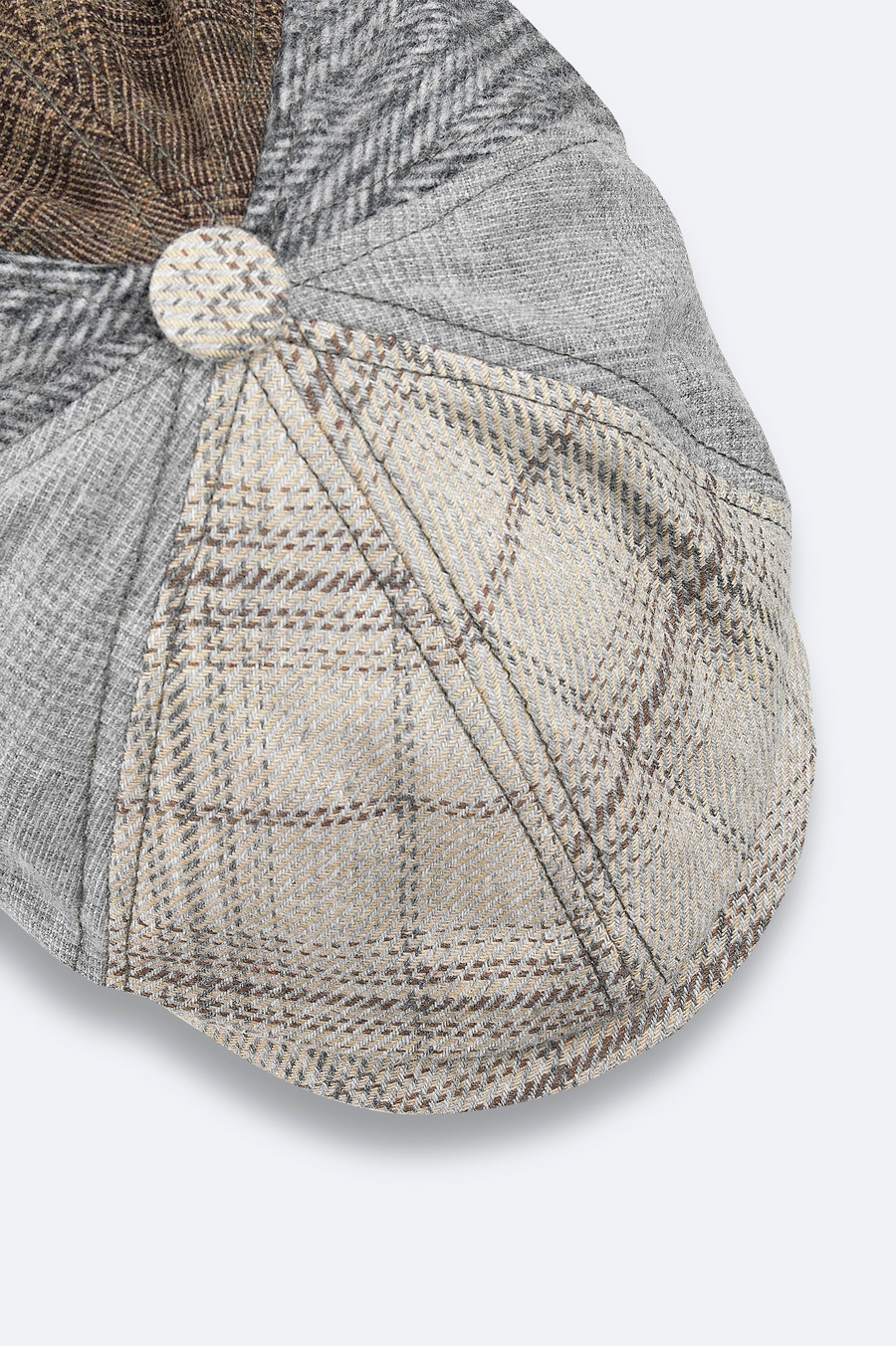 Antrasit Yünlü Ekose Desenli Kasket Şapka