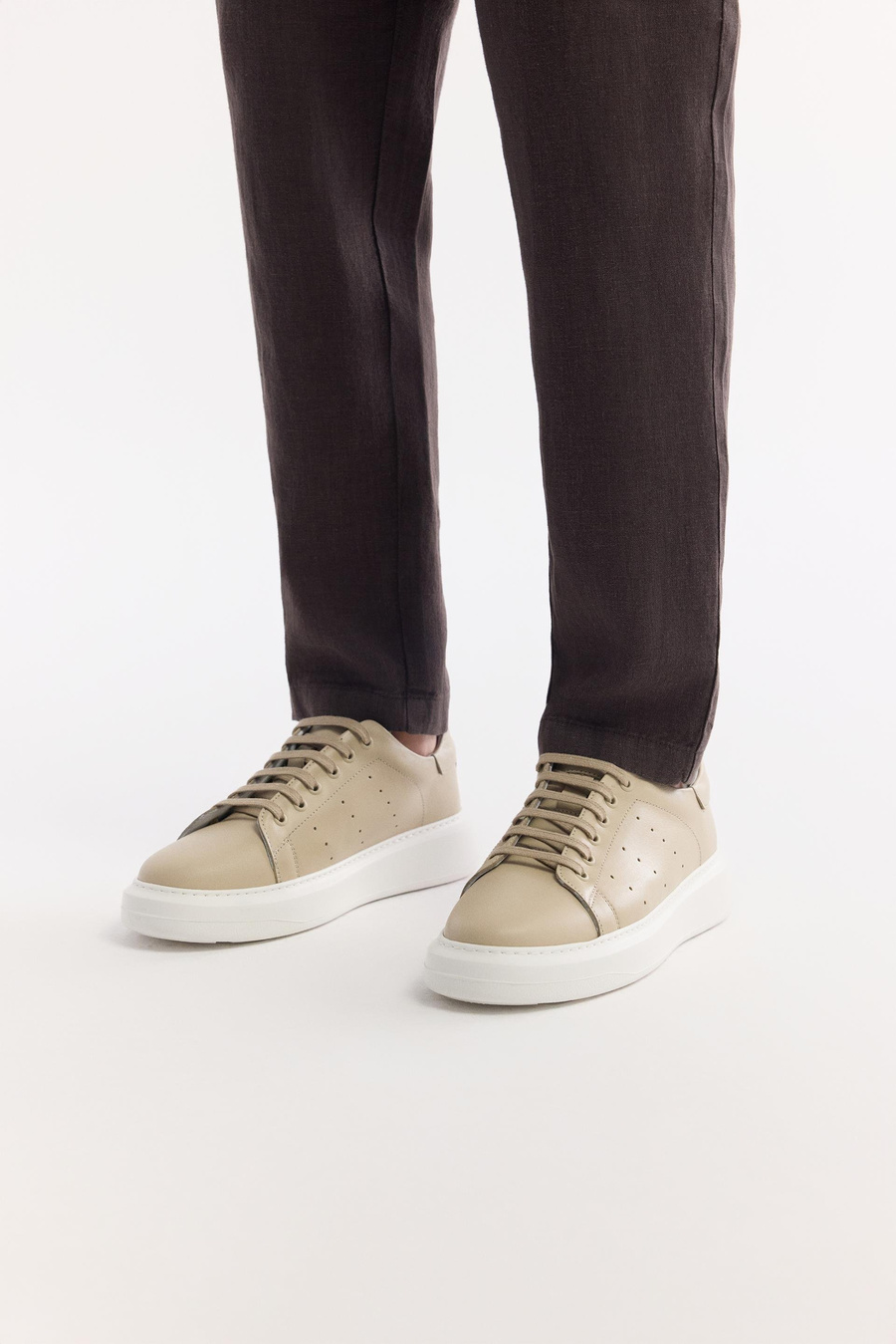 Bej %100 Deri Esnek Taban Casual Ayakkabı