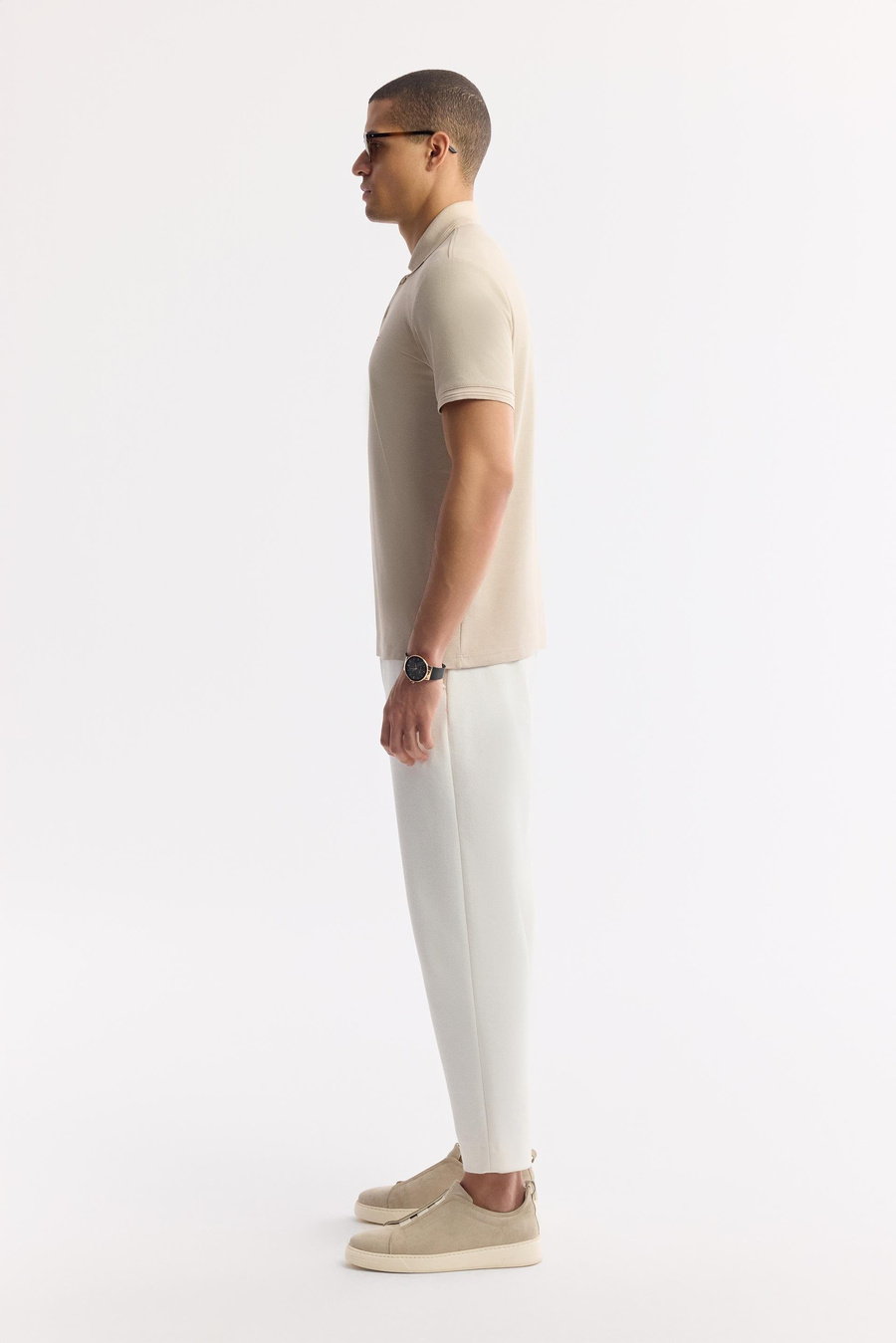 Bej %100 Pamuk Hızlı Kuruyan Kıvrılmayan Polo Yaka T-Shirt