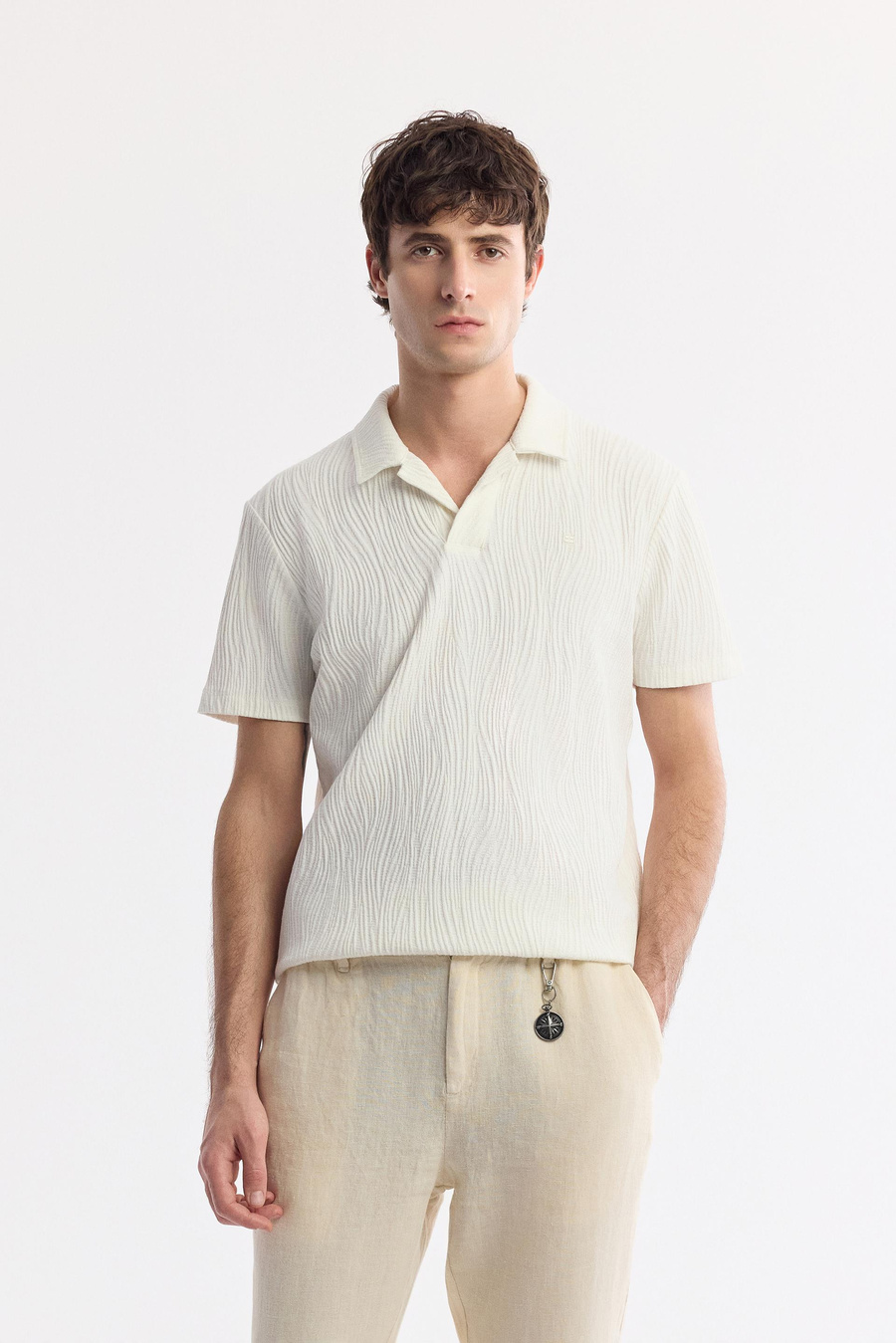 Bej Beli Lastikli %100 Keten Issos Relaxed Fit Pantolon