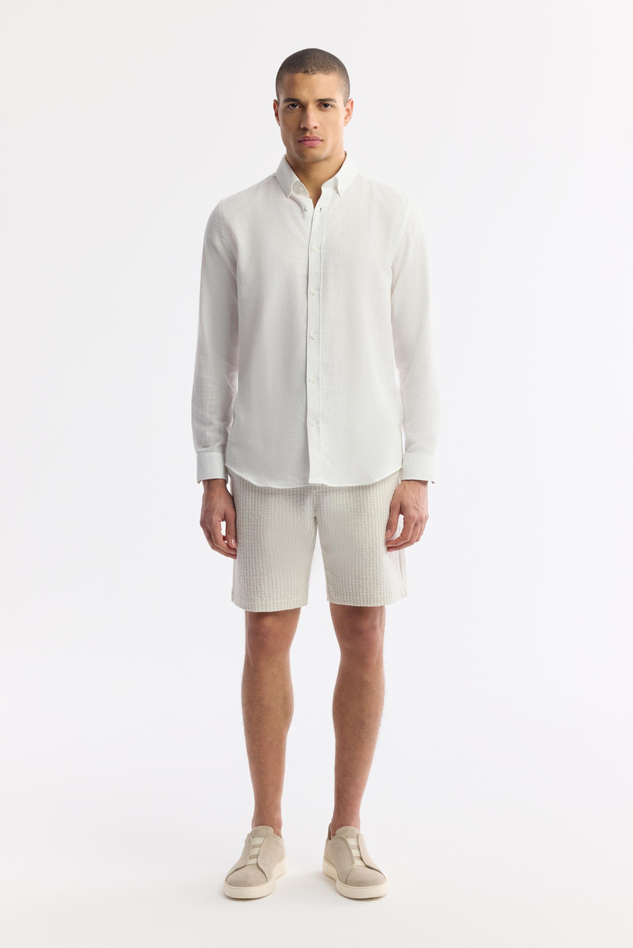 Bej Beli Lastikli Çizgili Assos Relaxed Fit Şort