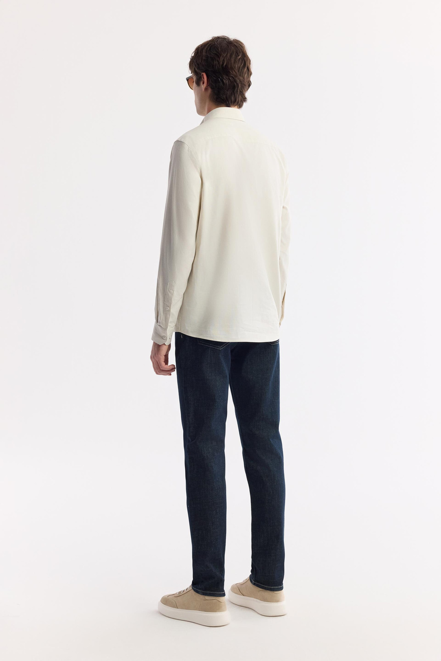 Bej Düğmeli Yaka %100 Pamuk Oxford Gömlek