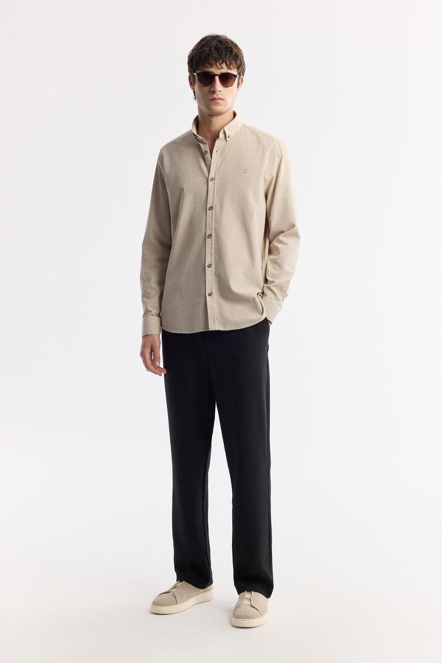 Beige 100% Cotton Corduroy Shirt