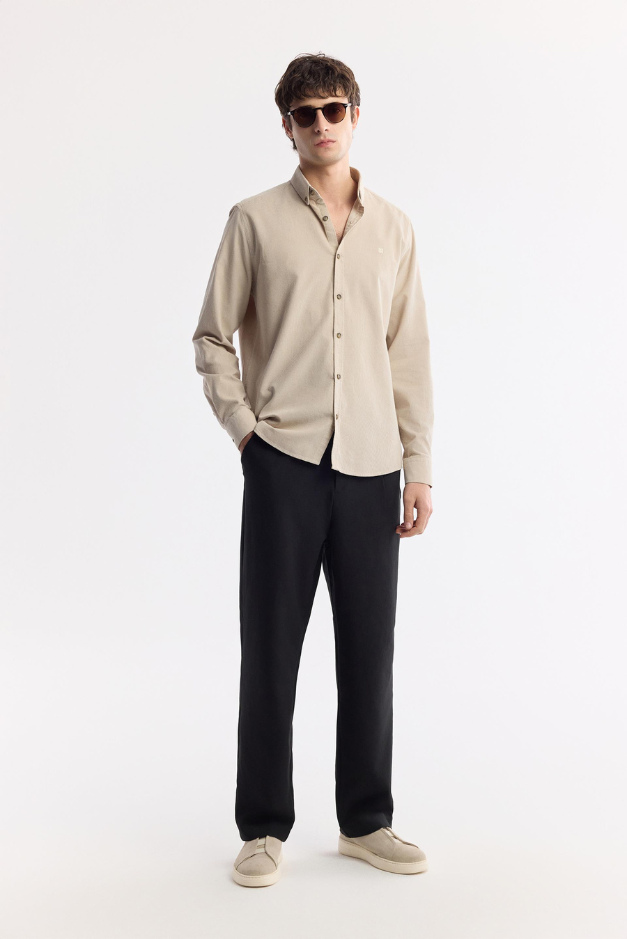 Beige 100% Cotton Corduroy Shirt