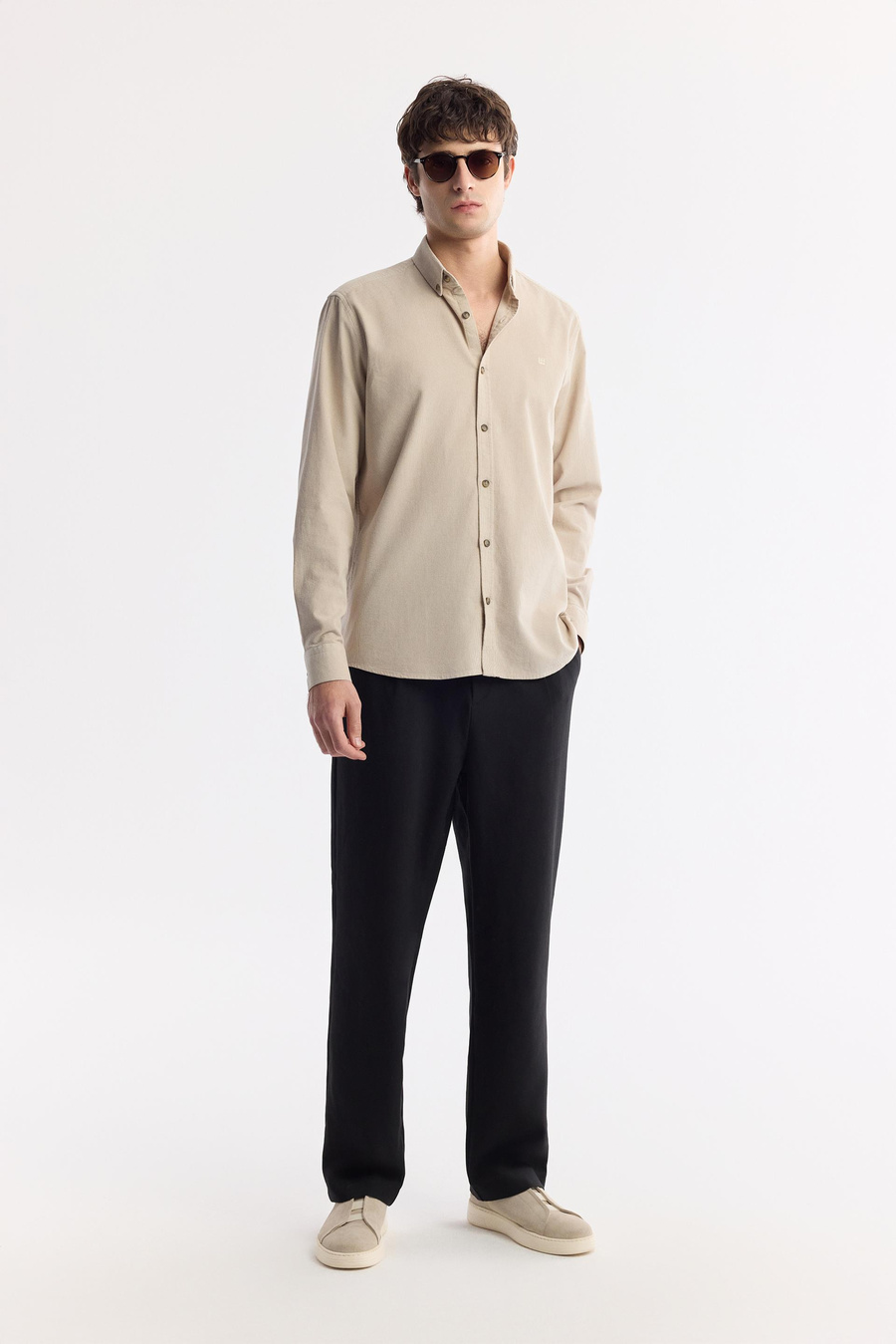 Beige 100% Cotton Corduroy Shirt